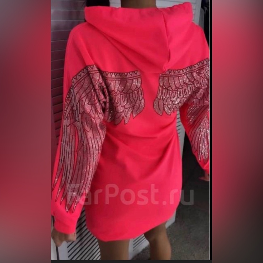 New Hot Pink Hoodie Dress with pockets and Wing Design - Picture 13 of 13